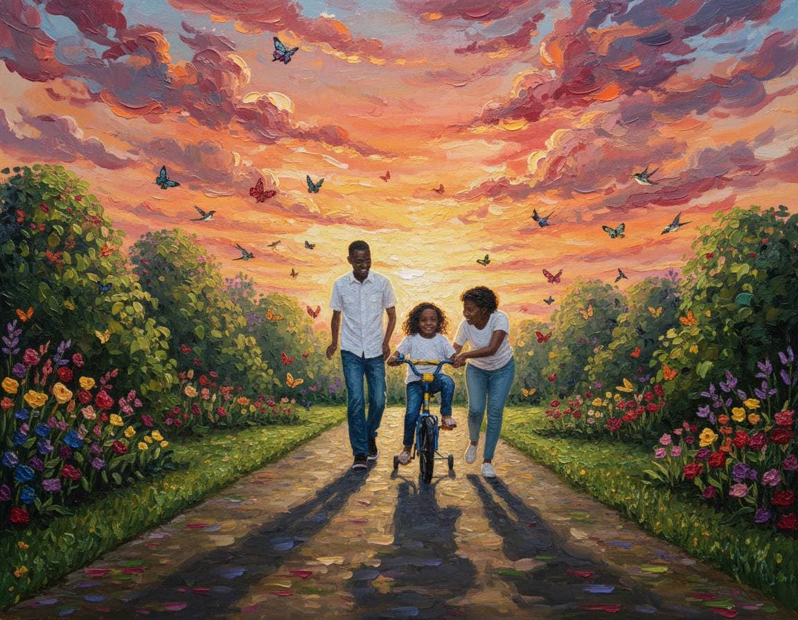 A family photo rendered with Jigsaw Love art style